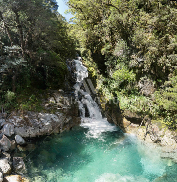 Milford Sound Waterfall Panorama - Aerial Vision Stock Imagery