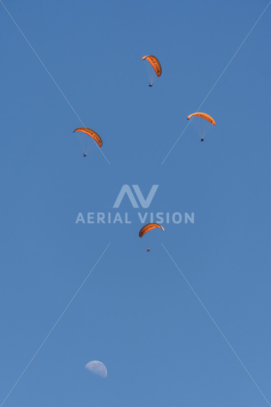 Queenstown Paragliders with Moon - Aerial Vision Stock Imagery