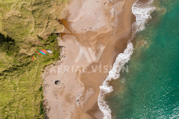 Sandy Beach with Kayak Top-down - Aerial Vision Stock Imagery