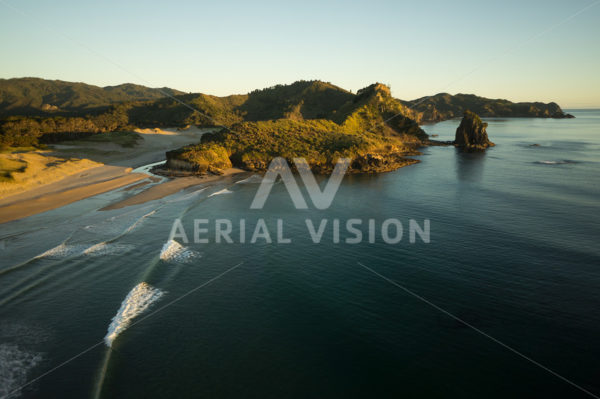 Sunrise on Awana Beach, Great Barrier Island - Aerial Vision Stock Imagery